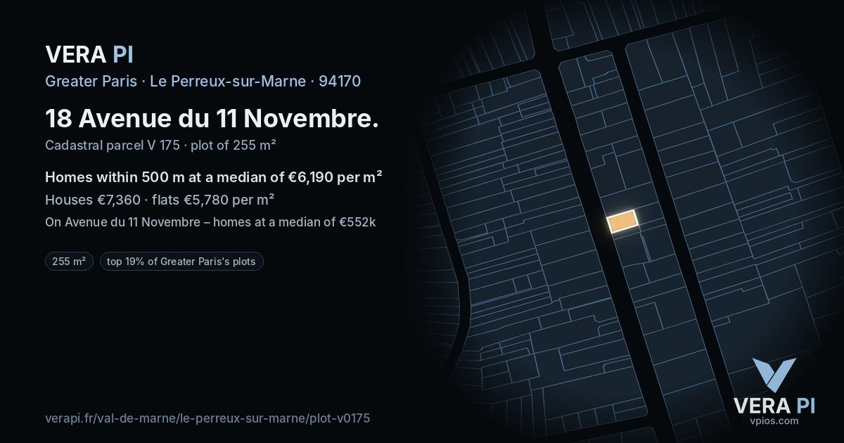 18 Avenue du 11 Novembre, Le Perreux-sur-Marne at night – the plot lit, the parcels around coloured by the prices near them