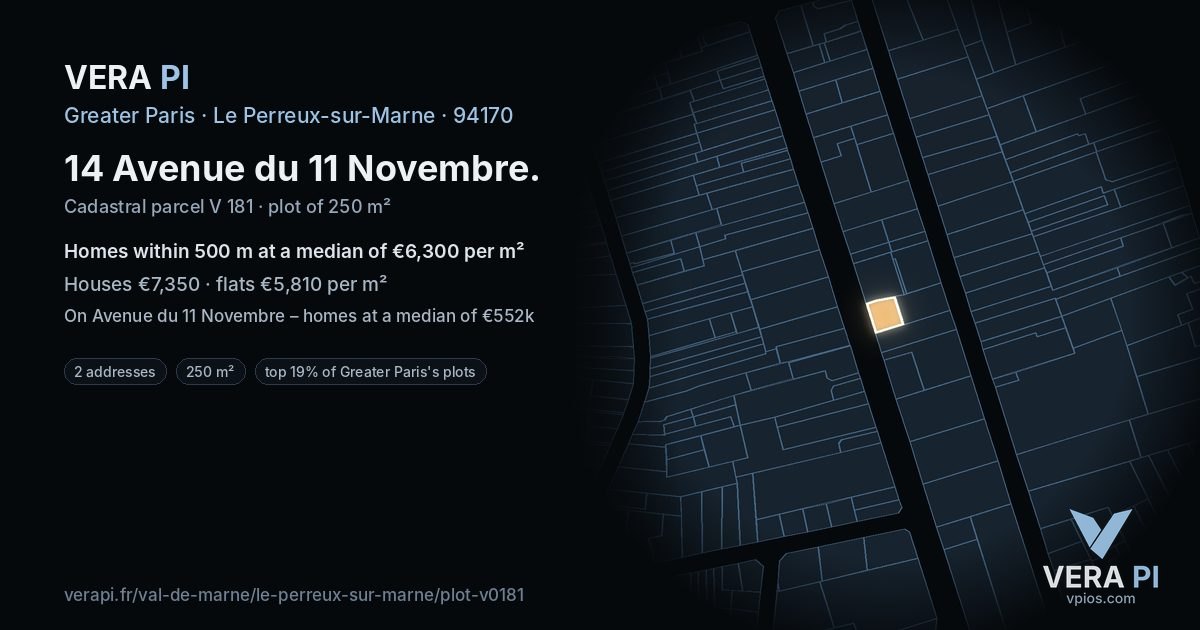 14 Avenue du 11 Novembre, Le Perreux-sur-Marne at night – the plot lit, the parcels around coloured by the prices near them