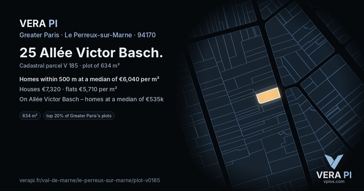 25 Allée Victor Basch, Le Perreux-sur-Marne at night – the plot lit, the parcels around coloured by the prices near them