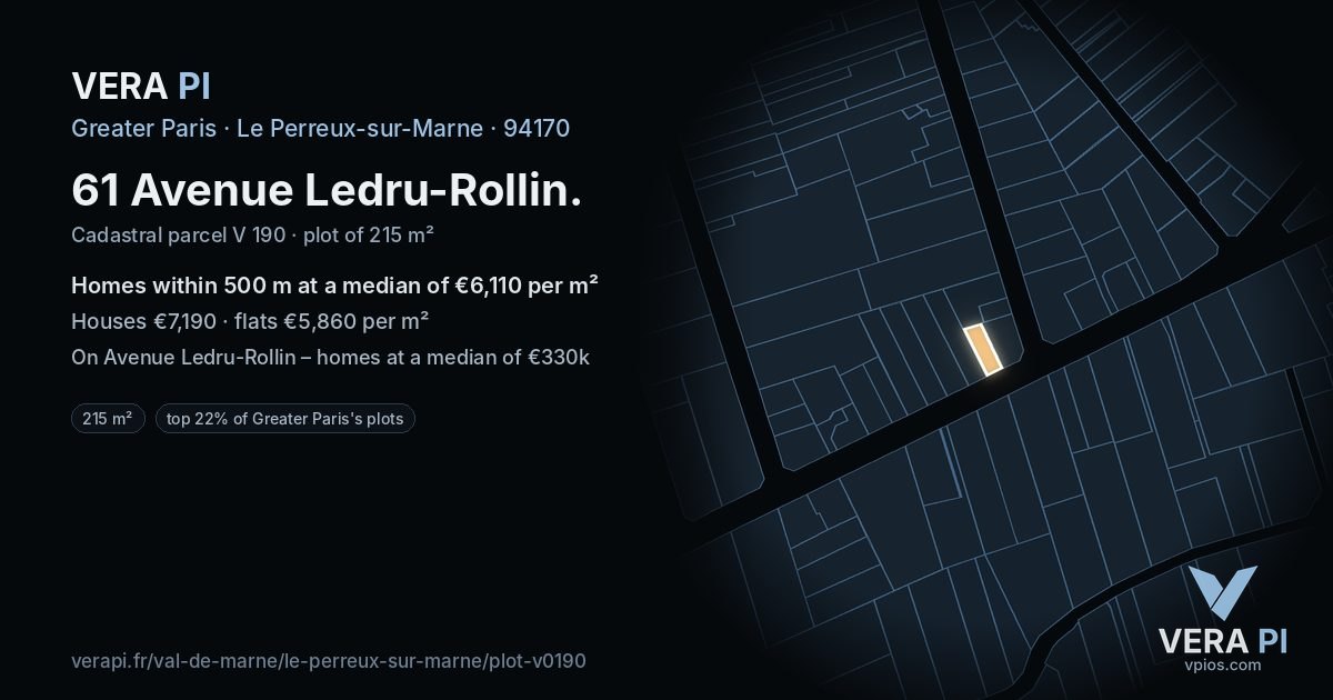61 Avenue Ledru-Rollin, Le Perreux-sur-Marne at night – the plot lit, the parcels around coloured by the prices near them