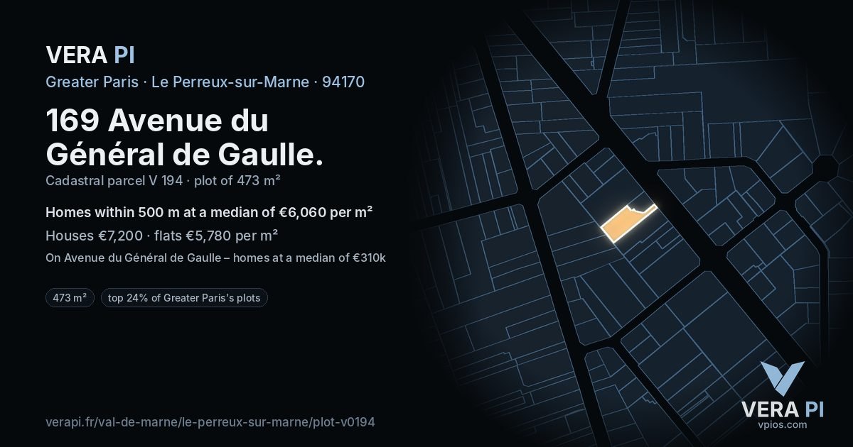 169 Avenue du Général de Gaulle, Le Perreux-sur-Marne at night – the plot lit, the parcels around coloured by the prices near them