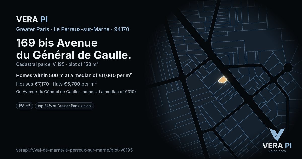 169 bis Avenue du Général de Gaulle, Le Perreux-sur-Marne at night – the plot lit, the parcels around coloured by the prices near them