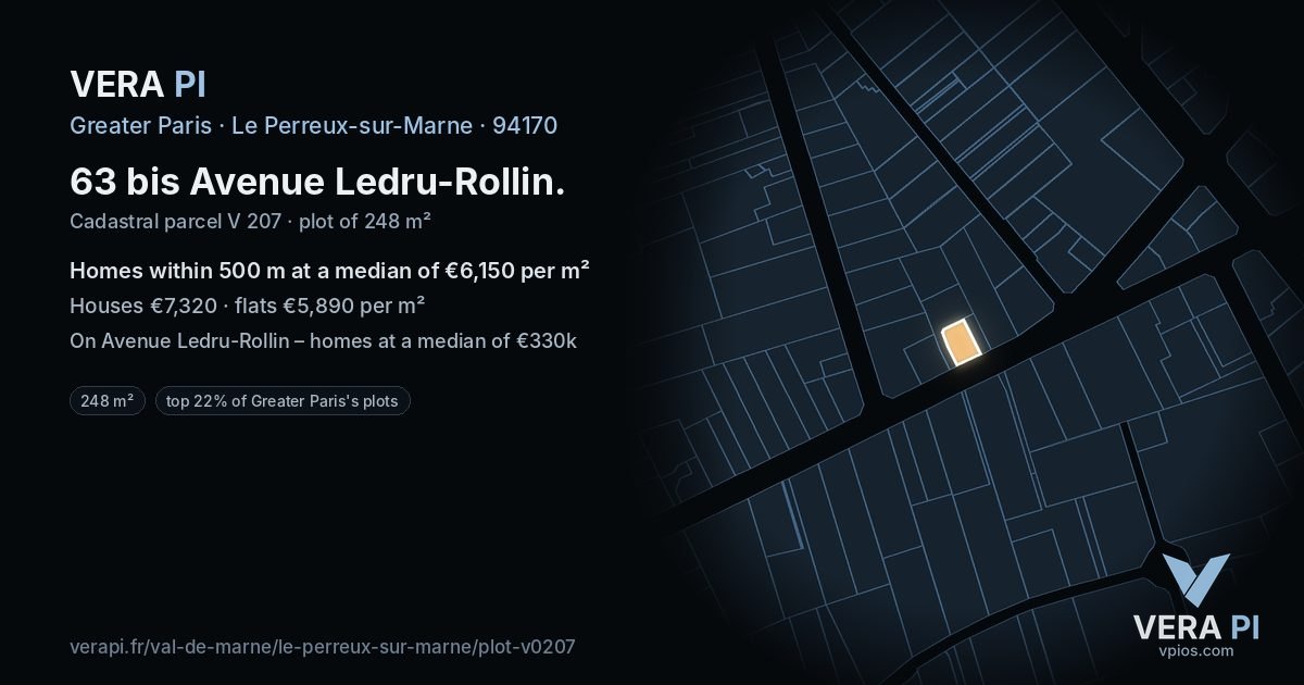63 bis Avenue Ledru-Rollin, Le Perreux-sur-Marne at night – the plot lit, the parcels around coloured by the prices near them