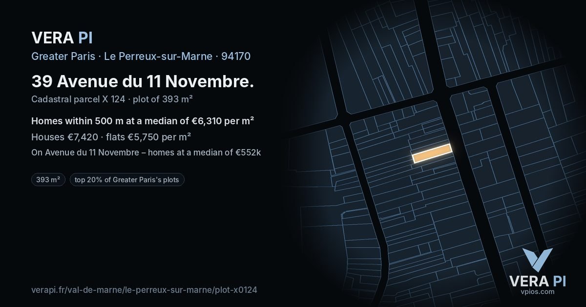 39 Avenue du 11 Novembre, Le Perreux-sur-Marne at night – the plot lit, the parcels around coloured by the prices near them