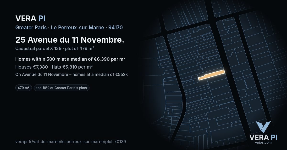 25 Avenue du 11 Novembre, Le Perreux-sur-Marne at night – the plot lit, the parcels around coloured by the prices near them