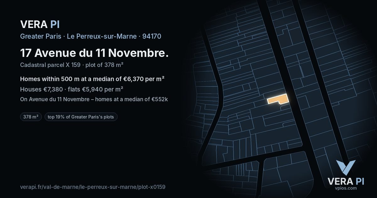 17 Avenue du 11 Novembre, Le Perreux-sur-Marne at night – the plot lit, the parcels around coloured by the prices near them