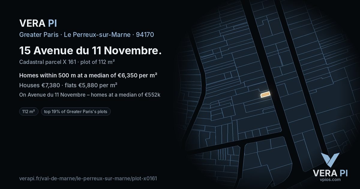 15 Avenue du 11 Novembre, Le Perreux-sur-Marne at night – the plot lit, the parcels around coloured by the prices near them