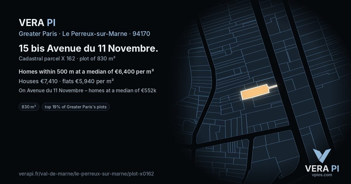 15 bis Avenue du 11 Novembre, Le Perreux-sur-Marne at night – the plot lit, the parcels around coloured by the prices near them