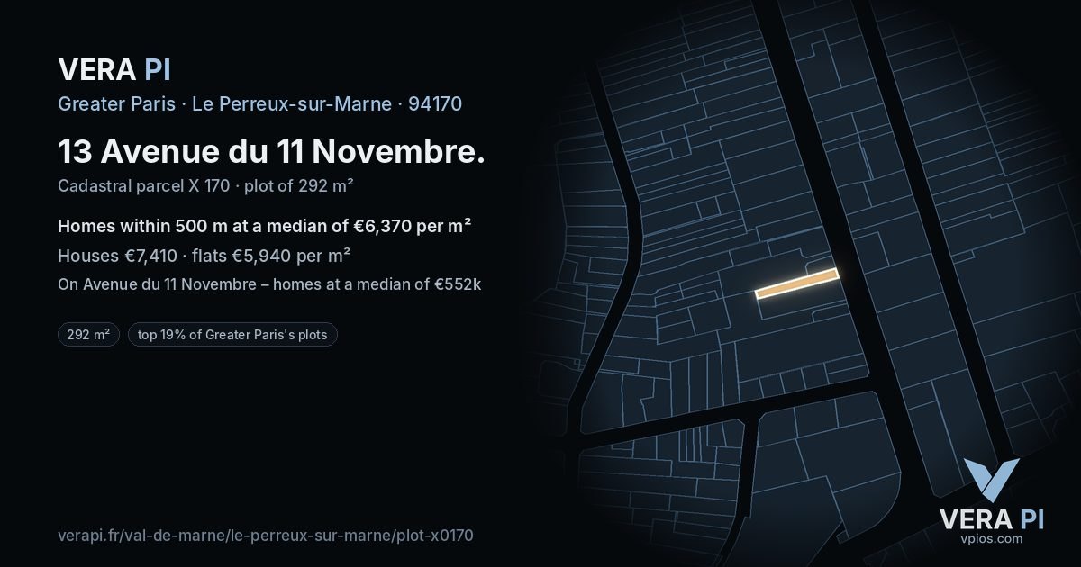 13 Avenue du 11 Novembre, Le Perreux-sur-Marne at night – the plot lit, the parcels around coloured by the prices near them