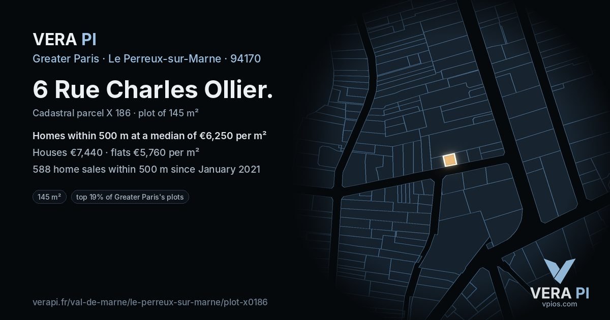 6 Rue Charles Ollier, Le Perreux-sur-Marne at night – the plot lit, the parcels around coloured by the prices near them