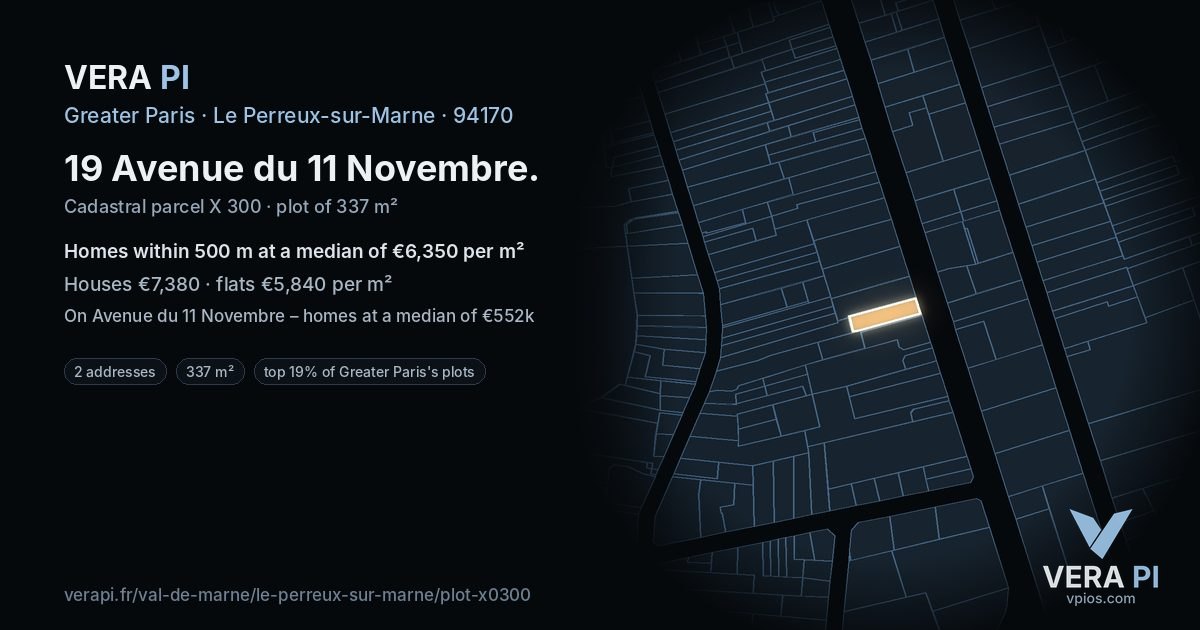 19 Avenue du 11 Novembre, Le Perreux-sur-Marne at night – the plot lit, the parcels around coloured by the prices near them