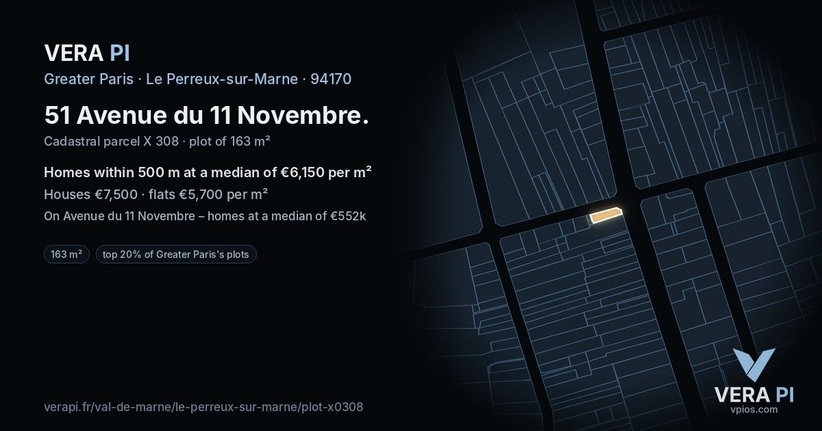 51 Avenue du 11 Novembre, Le Perreux-sur-Marne at night – the plot lit, the parcels around coloured by the prices near them