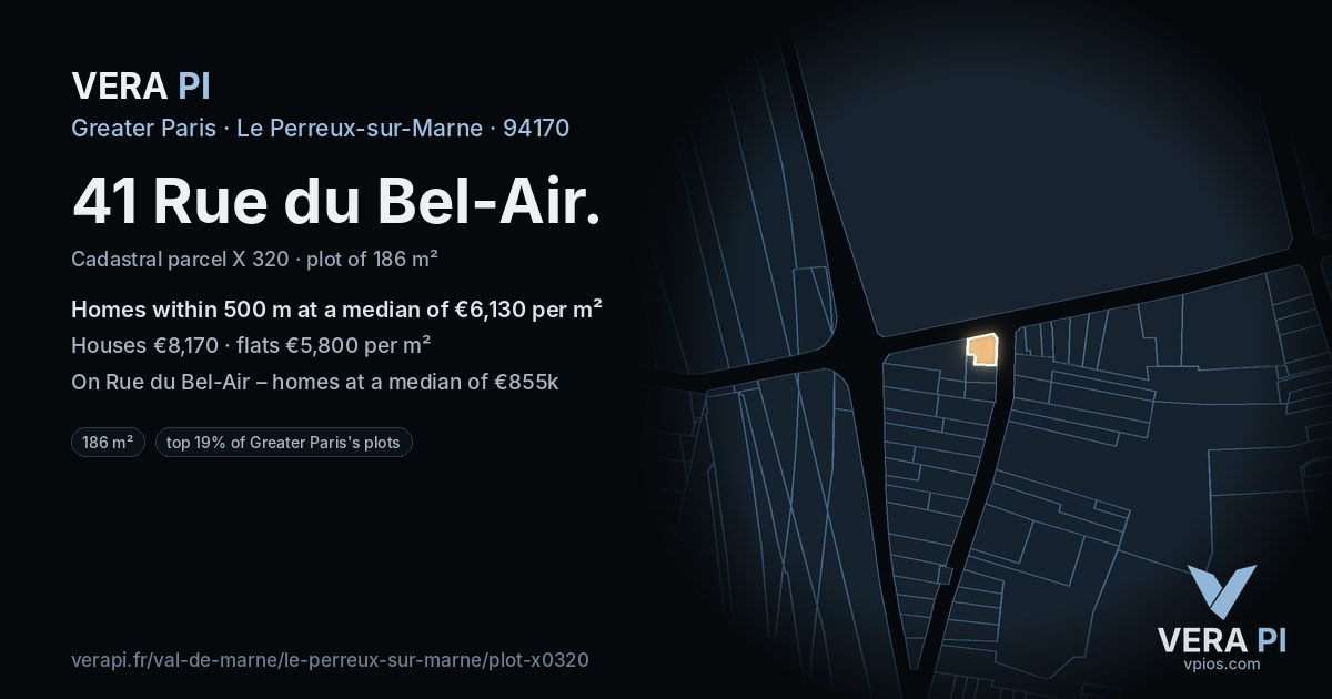 41 Rue du Bel-Air, Le Perreux-sur-Marne at night – the plot lit, the parcels around coloured by the prices near them