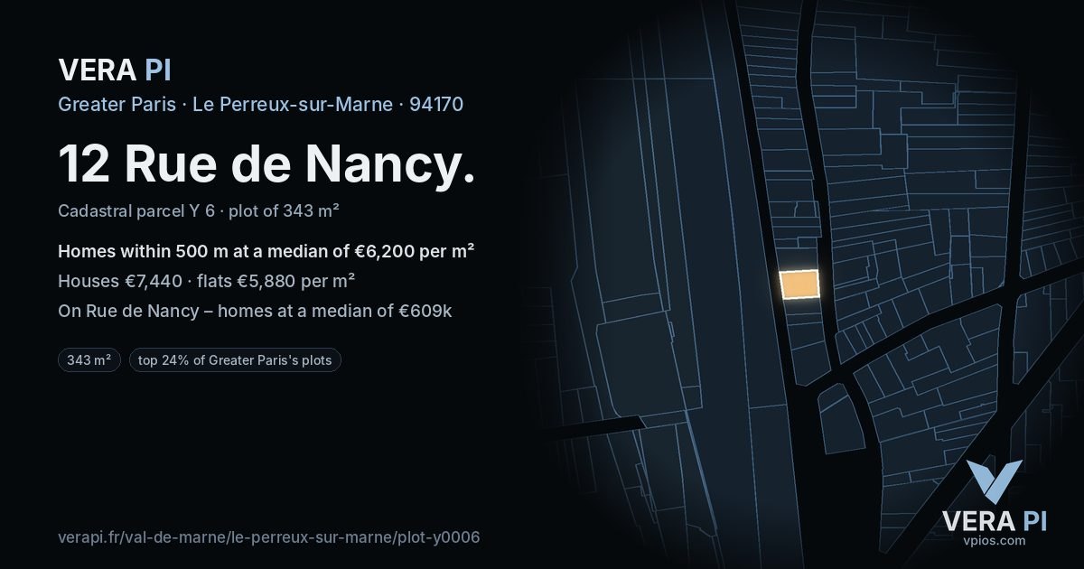 12 Rue de Nancy, Le Perreux-sur-Marne at night – the plot lit, the parcels around coloured by the prices near them