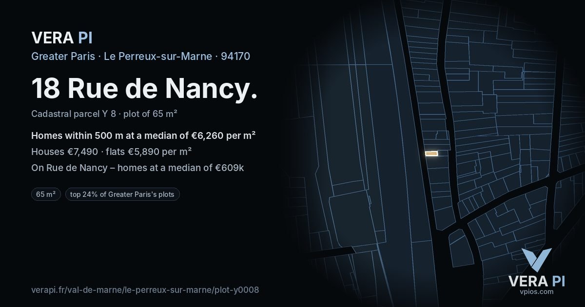 18 Rue de Nancy, Le Perreux-sur-Marne at night – the plot lit, the parcels around coloured by the prices near them