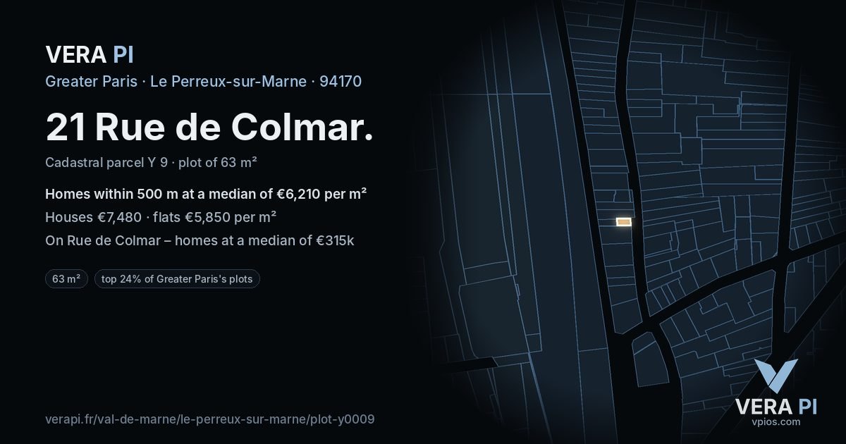 21 Rue de Colmar, Le Perreux-sur-Marne at night – the plot lit, the parcels around coloured by the prices near them