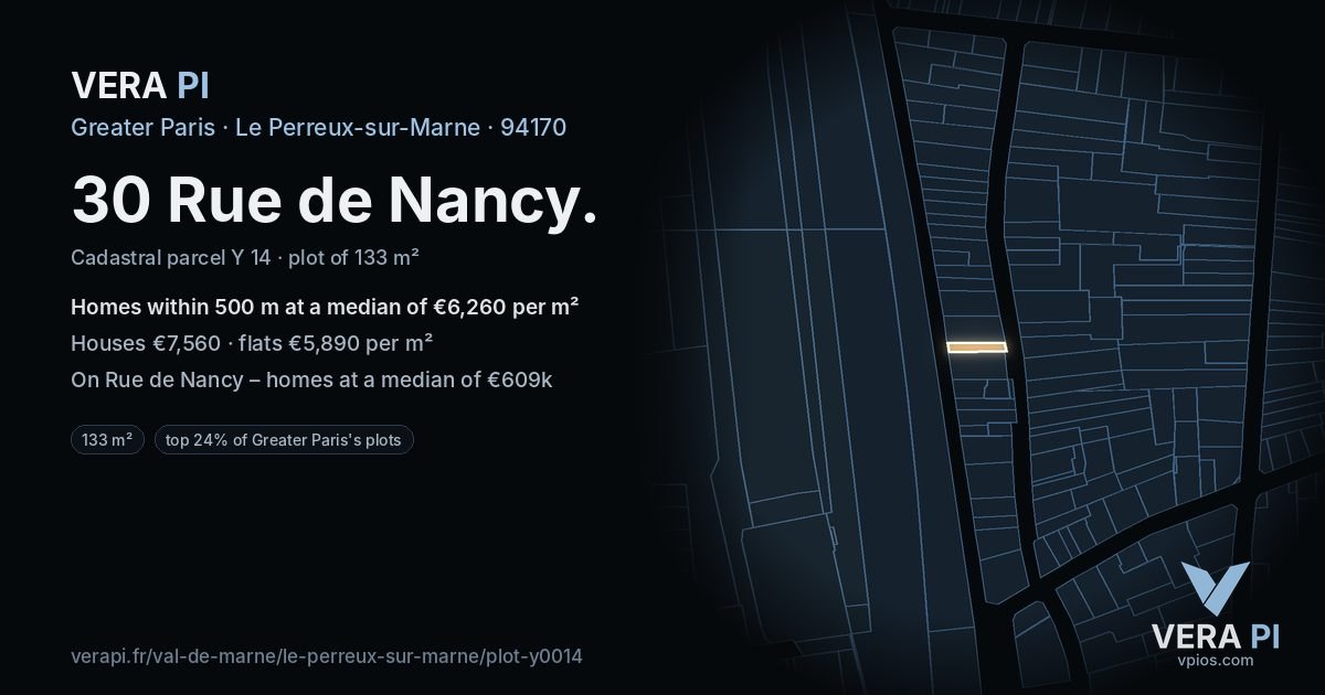 30 Rue de Nancy, Le Perreux-sur-Marne at night – the plot lit, the parcels around coloured by the prices near them