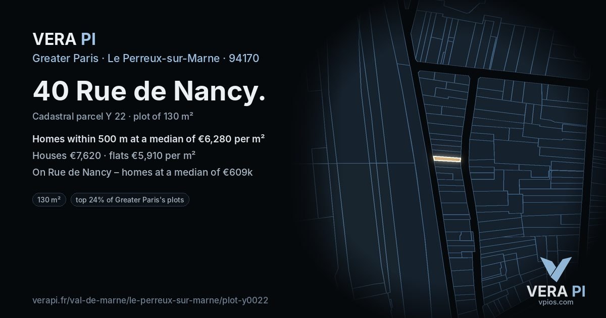 40 Rue de Nancy, Le Perreux-sur-Marne at night – the plot lit, the parcels around coloured by the prices near them