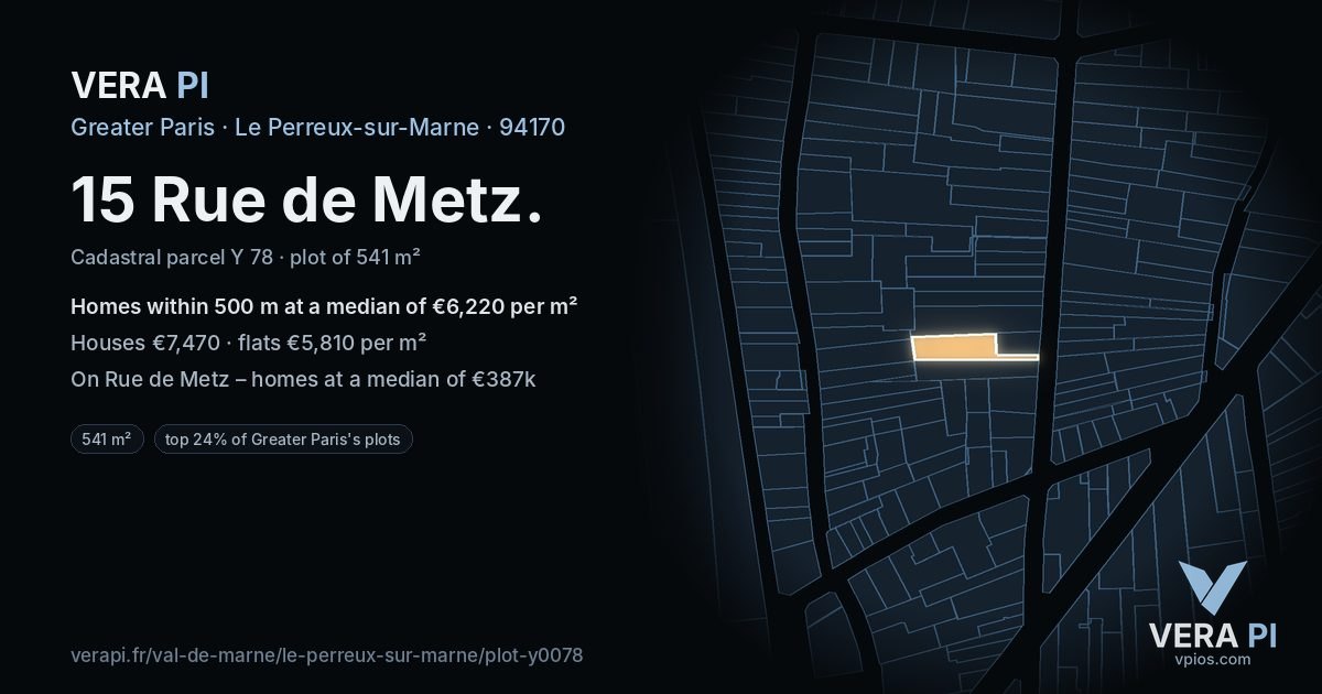 15 Rue de Metz, Le Perreux-sur-Marne at night – the plot lit, the parcels around coloured by the prices near them