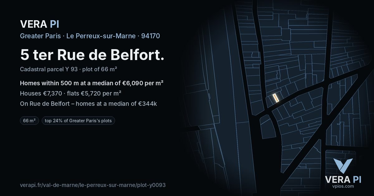 5 ter Rue de Belfort, Le Perreux-sur-Marne at night – the plot lit, the parcels around coloured by the prices near them