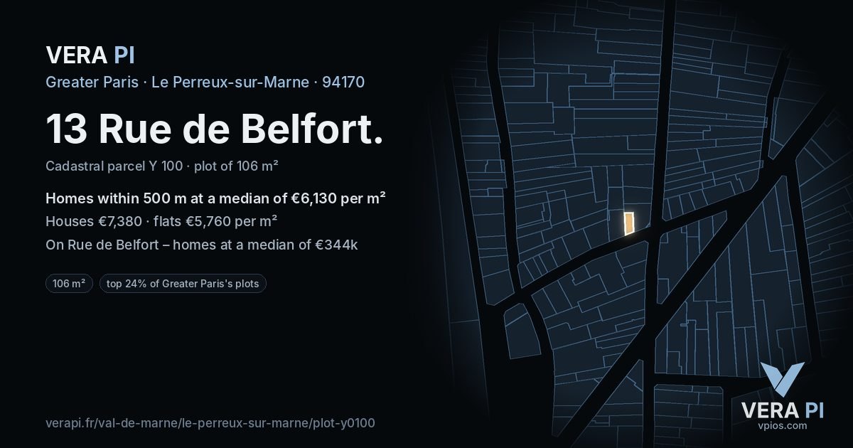 13 Rue de Belfort, Le Perreux-sur-Marne at night – the plot lit, the parcels around coloured by the prices near them