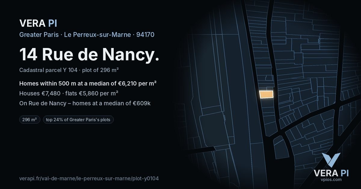 14 Rue de Nancy, Le Perreux-sur-Marne at night – the plot lit, the parcels around coloured by the prices near them