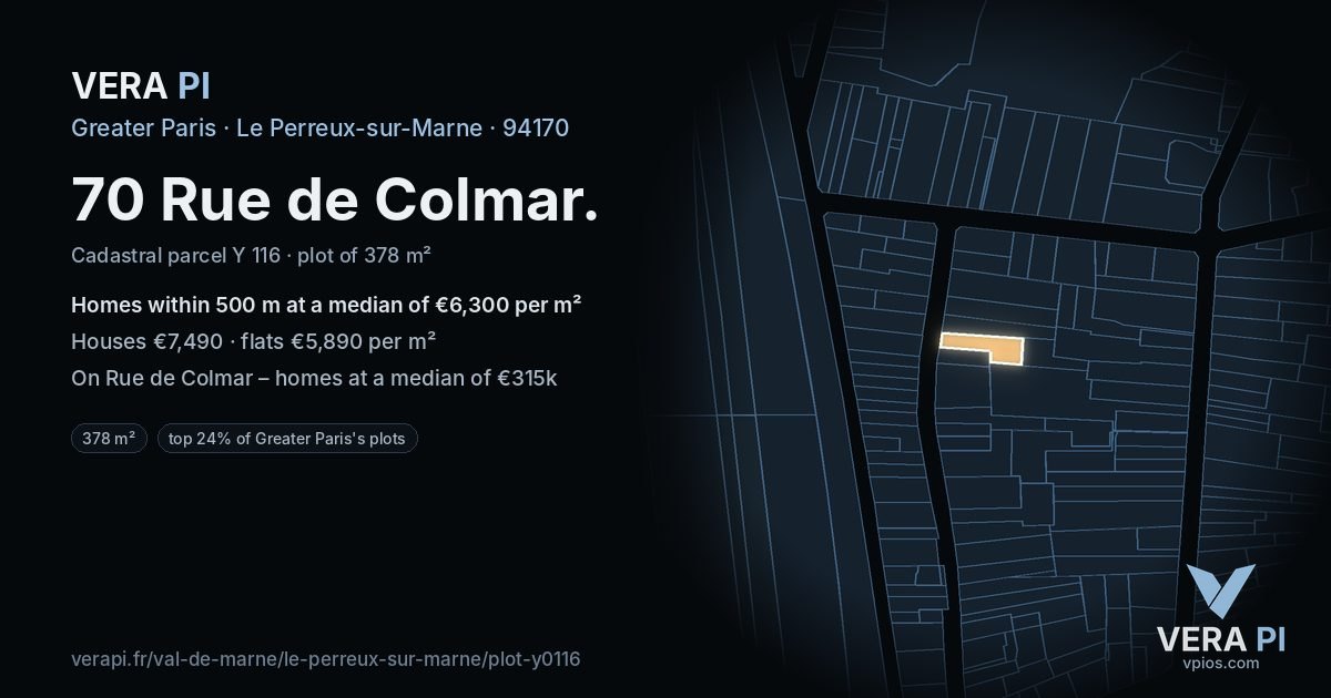 70 Rue de Colmar, Le Perreux-sur-Marne at night – the plot lit, the parcels around coloured by the prices near them