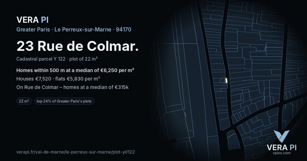 23 Rue de Colmar, Le Perreux-sur-Marne at night – the plot lit, the parcels around coloured by the prices near them