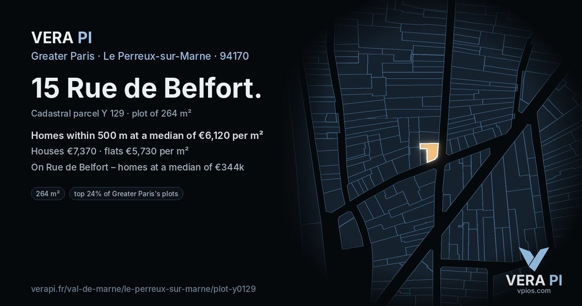 15 Rue de Belfort, Le Perreux-sur-Marne at night – the plot lit, the parcels around coloured by the prices near them