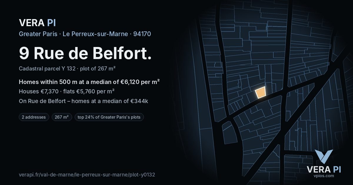 9 Rue de Belfort, Le Perreux-sur-Marne at night – the plot lit, the parcels around coloured by the prices near them