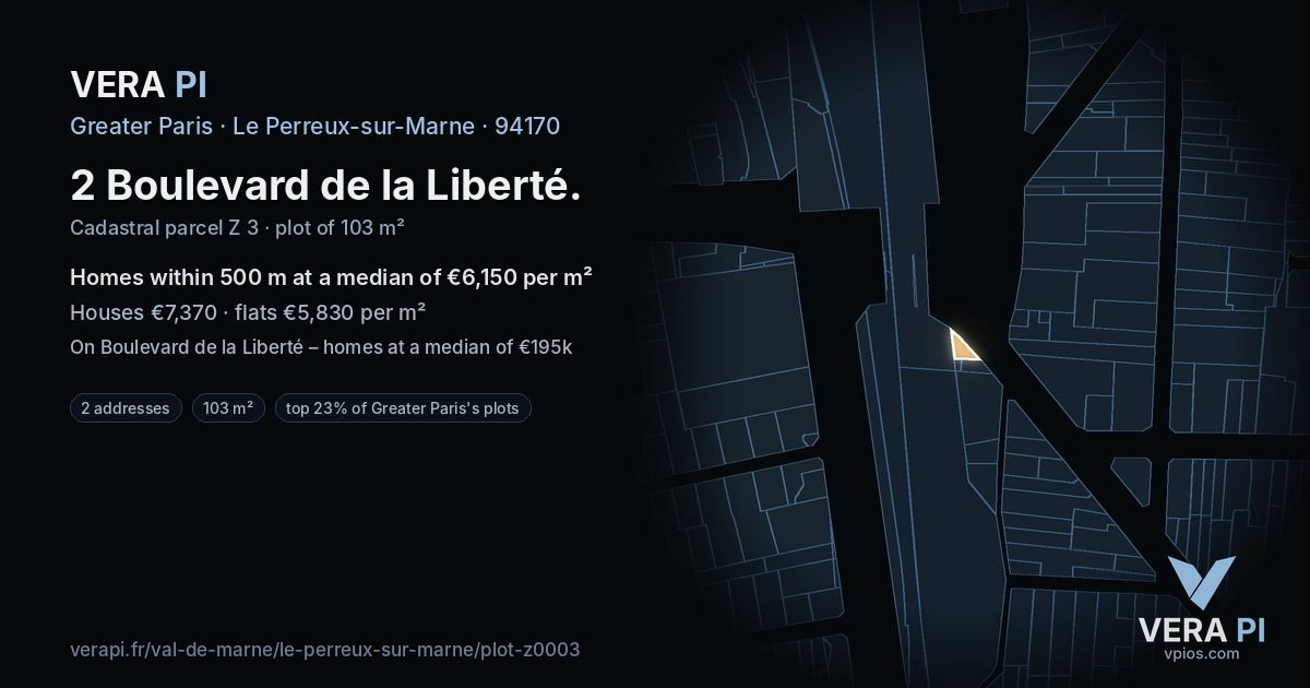 2 Boulevard de la Liberté, Le Perreux-sur-Marne at night – the plot lit, the parcels around coloured by the prices near them