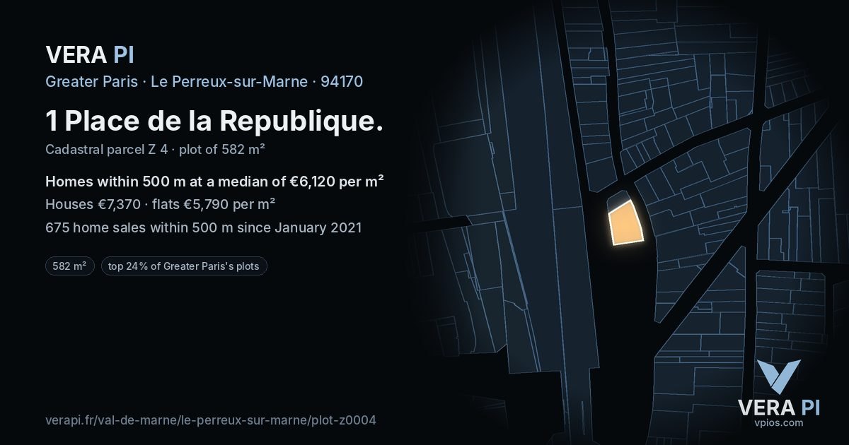 1 Place de la Republique, Le Perreux-sur-Marne at night – the plot lit, the parcels around coloured by the prices near them