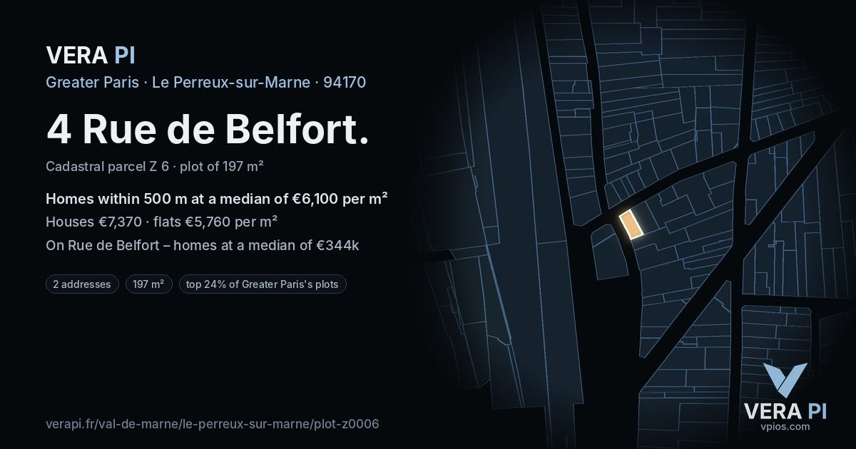 4 Rue de Belfort, Le Perreux-sur-Marne at night – the plot lit, the parcels around coloured by the prices near them