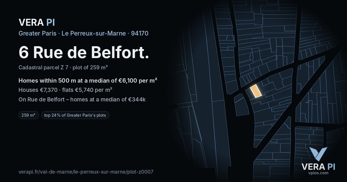 6 Rue de Belfort, Le Perreux-sur-Marne at night – the plot lit, the parcels around coloured by the prices near them