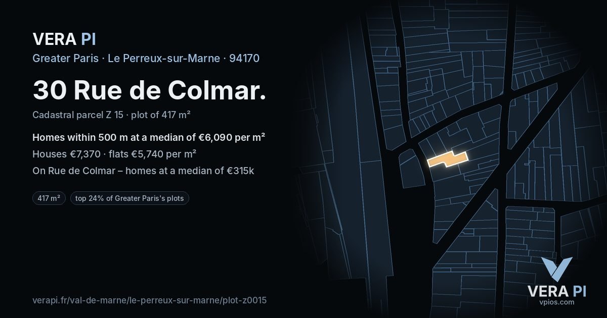 30 Rue de Colmar, Le Perreux-sur-Marne at night – the plot lit, the parcels around coloured by the prices near them