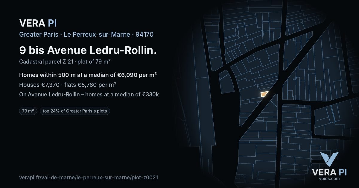 9 bis Avenue Ledru-Rollin, Le Perreux-sur-Marne at night – the plot lit, the parcels around coloured by the prices near them