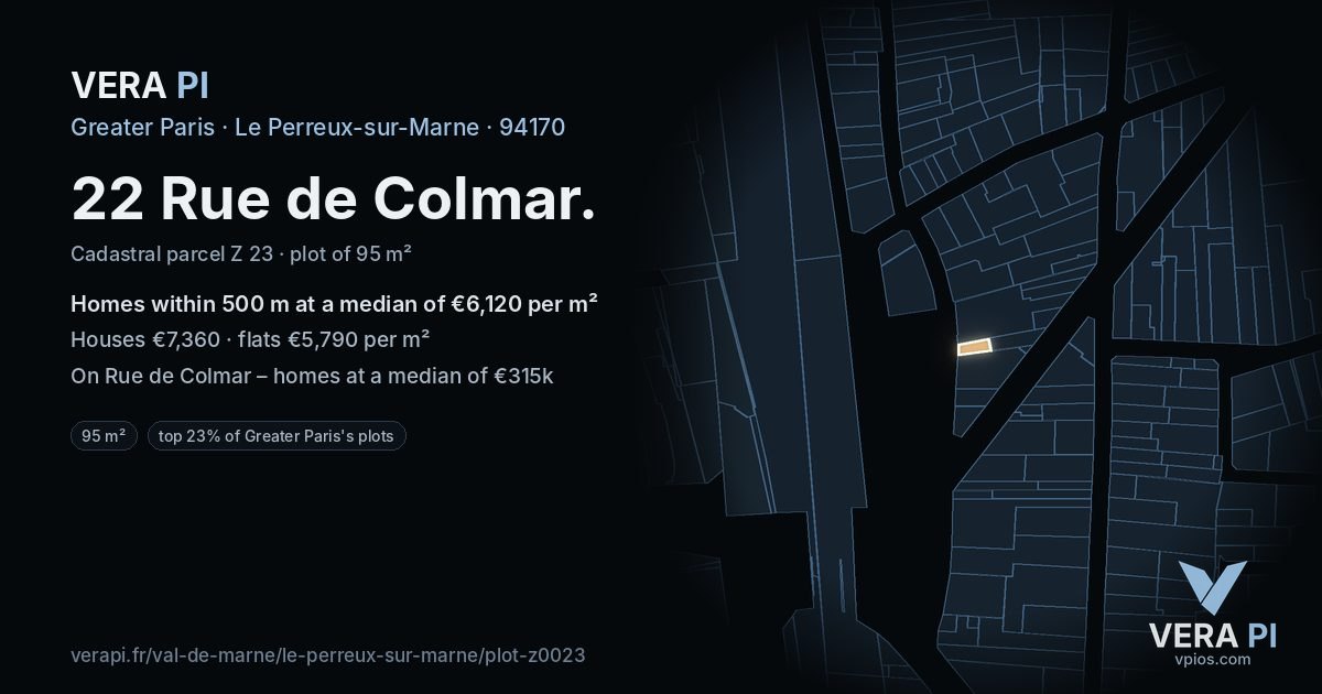 22 Rue de Colmar, Le Perreux-sur-Marne at night – the plot lit, the parcels around coloured by the prices near them