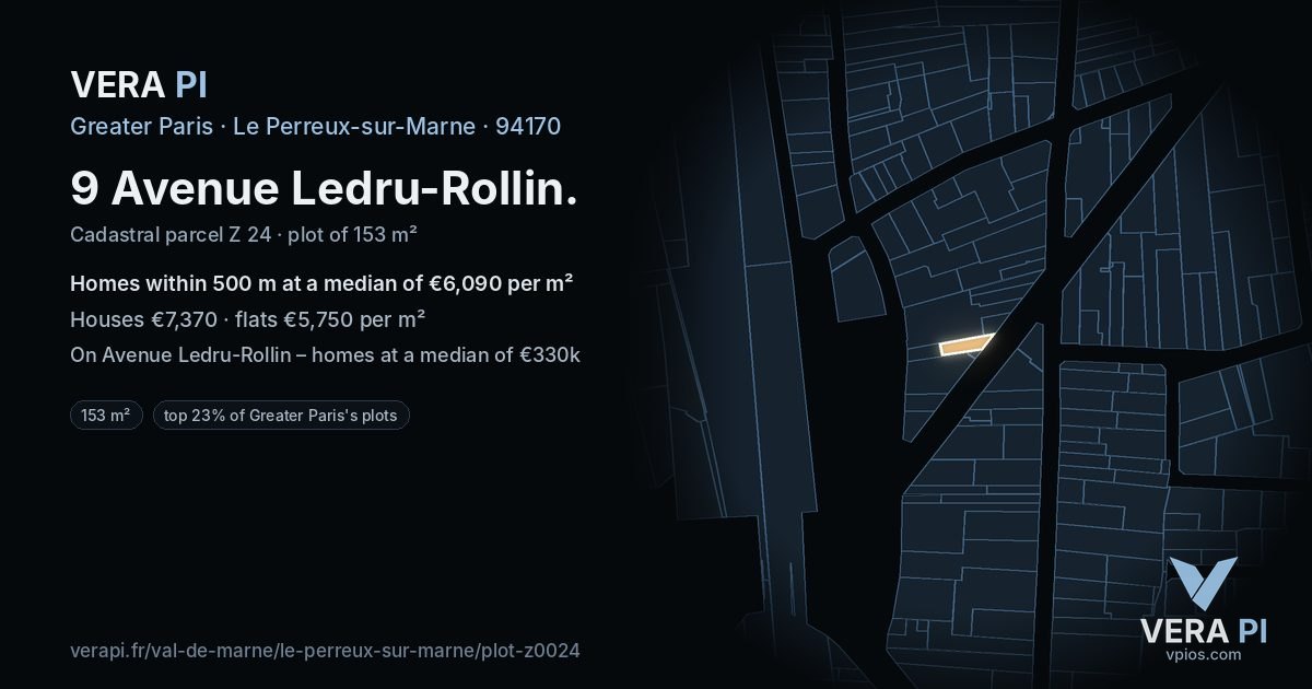 9 Avenue Ledru-Rollin, Le Perreux-sur-Marne at night – the plot lit, the parcels around coloured by the prices near them