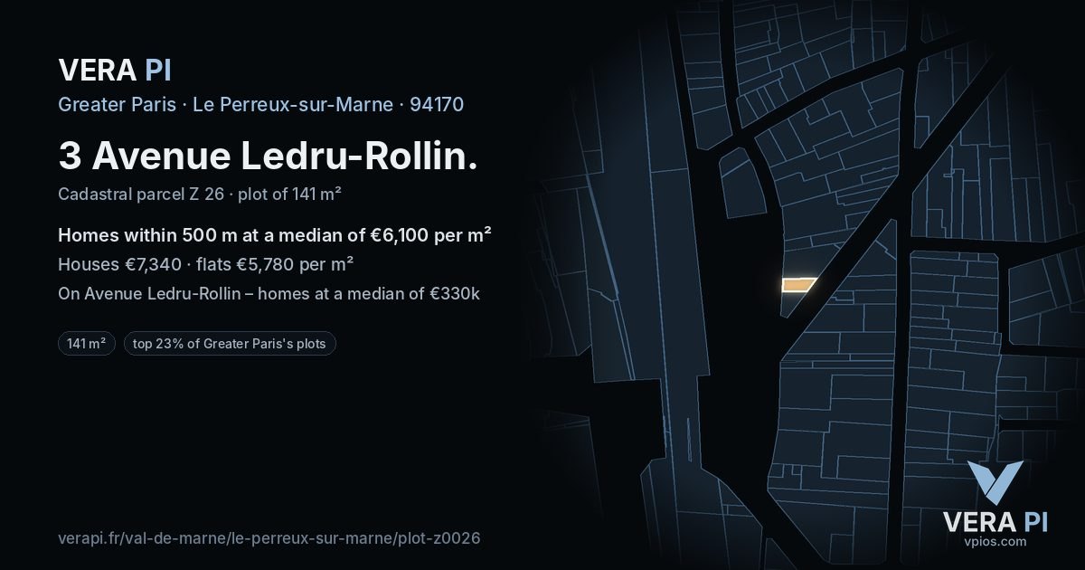 3 Avenue Ledru-Rollin, Le Perreux-sur-Marne at night – the plot lit, the parcels around coloured by the prices near them