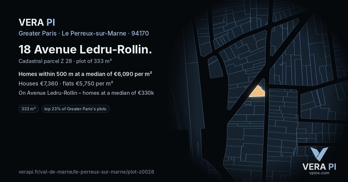 18 Avenue Ledru-Rollin, Le Perreux-sur-Marne at night – the plot lit, the parcels around coloured by the prices near them