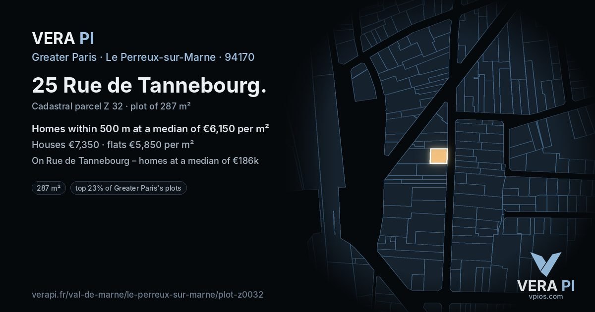 25 Rue de Tannebourg, Le Perreux-sur-Marne at night – the plot lit, the parcels around coloured by the prices near them