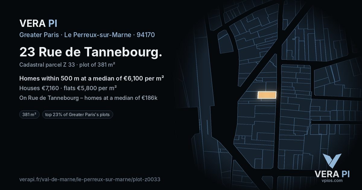 23 Rue de Tannebourg, Le Perreux-sur-Marne at night – the plot lit, the parcels around coloured by the prices near them