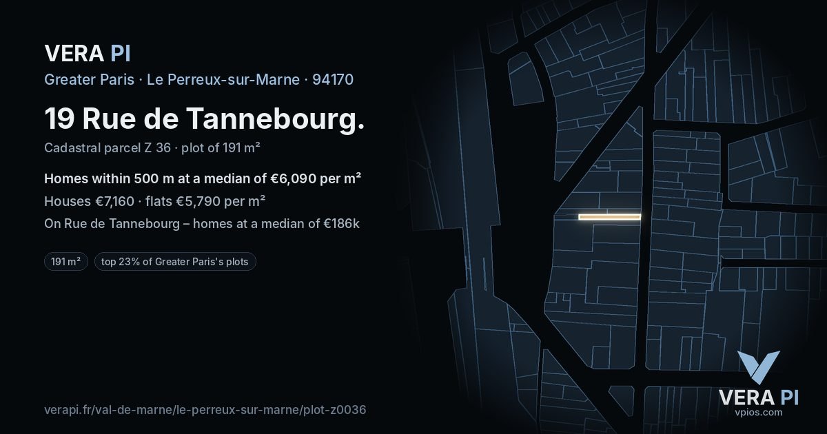 19 Rue de Tannebourg, Le Perreux-sur-Marne at night – the plot lit, the parcels around coloured by the prices near them
