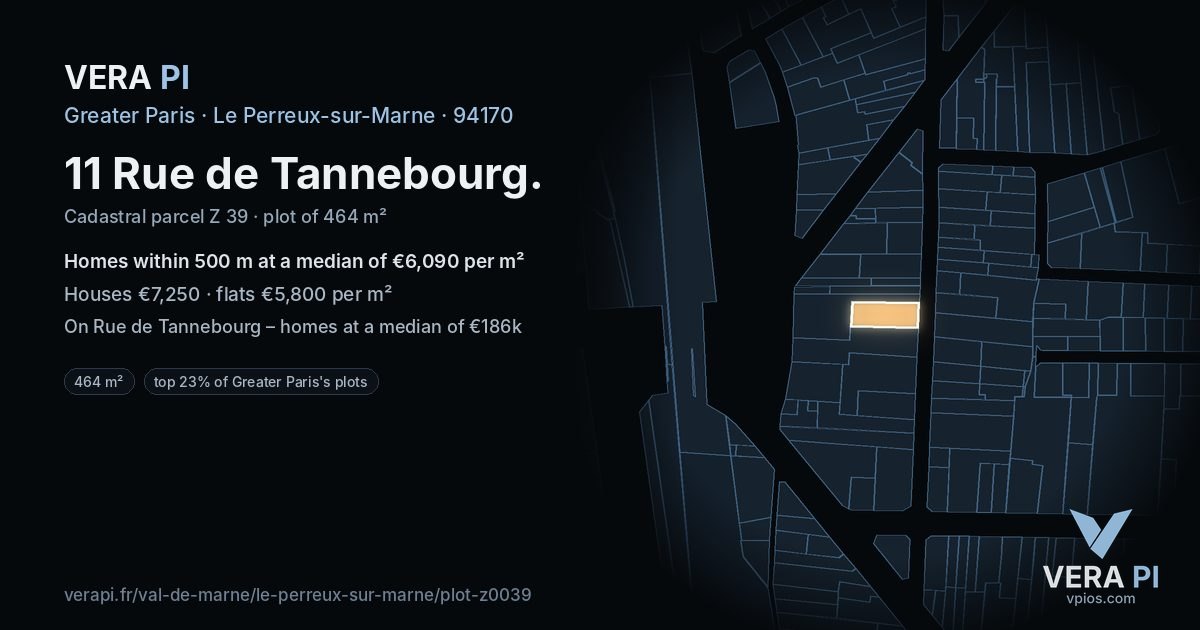 11 Rue de Tannebourg, Le Perreux-sur-Marne at night – the plot lit, the parcels around coloured by the prices near them