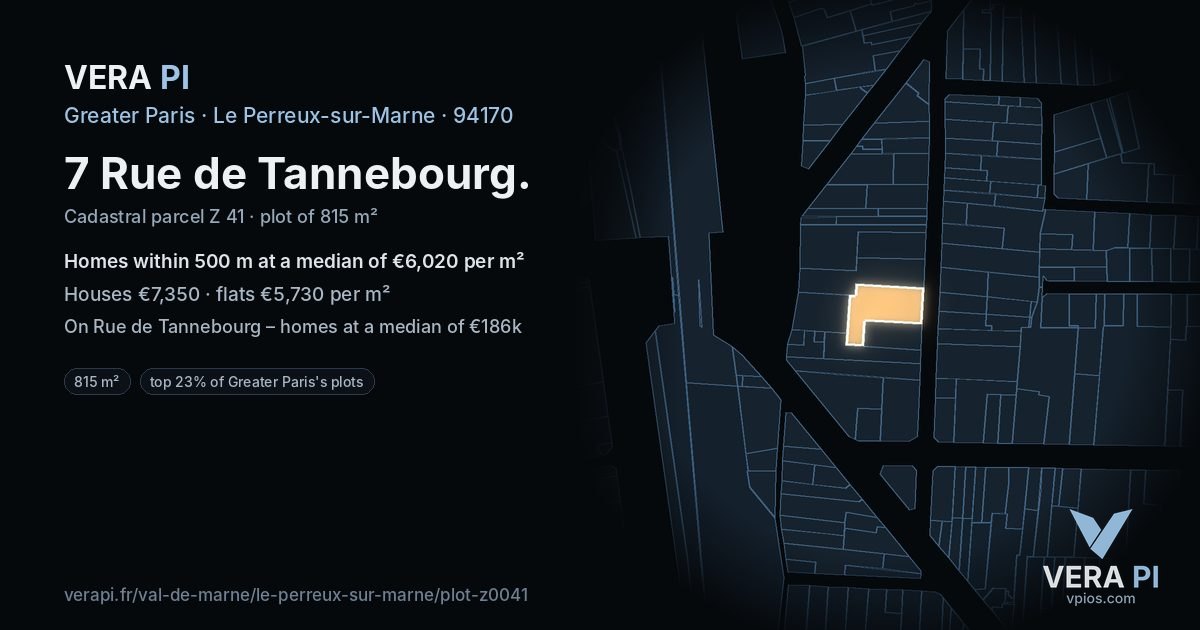 7 Rue de Tannebourg, Le Perreux-sur-Marne at night – the plot lit, the parcels around coloured by the prices near them