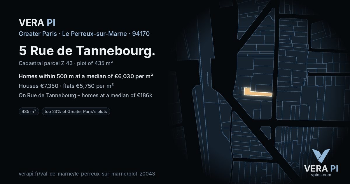 5 Rue de Tannebourg, Le Perreux-sur-Marne at night – the plot lit, the parcels around coloured by the prices near them