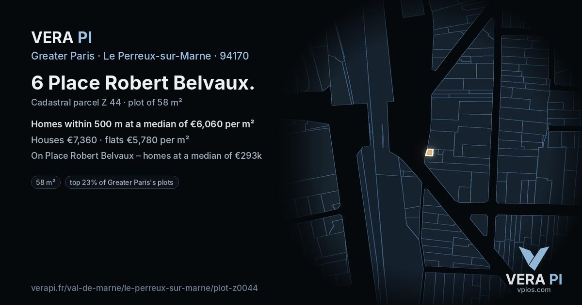 6 Place Robert Belvaux, Le Perreux-sur-Marne at night – the plot lit, the parcels around coloured by the prices near them