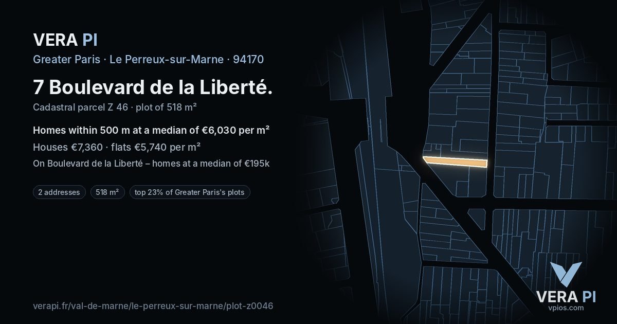 7 Boulevard de la Liberté, Le Perreux-sur-Marne at night – the plot lit, the parcels around coloured by the prices near them