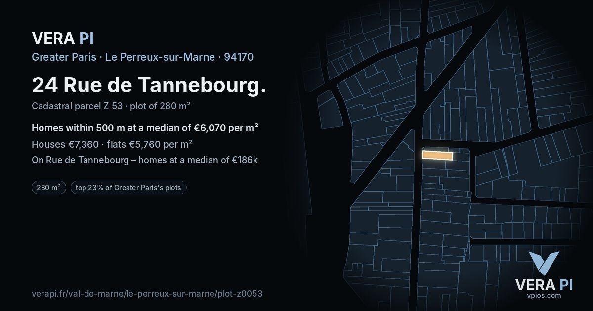 24 Rue de Tannebourg, Le Perreux-sur-Marne at night – the plot lit, the parcels around coloured by the prices near them