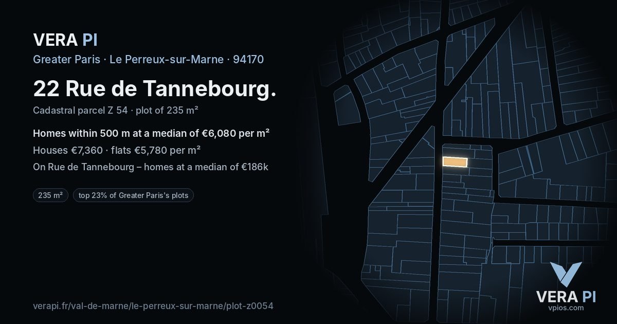 22 Rue de Tannebourg, Le Perreux-sur-Marne at night – the plot lit, the parcels around coloured by the prices near them